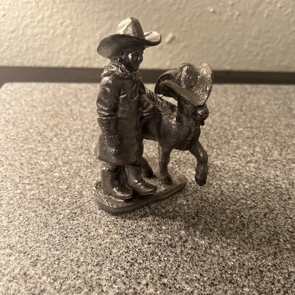 Vintage Michael Ricker Pewter Figurine Statue Cowboy Boy With Goat 1998 Signed